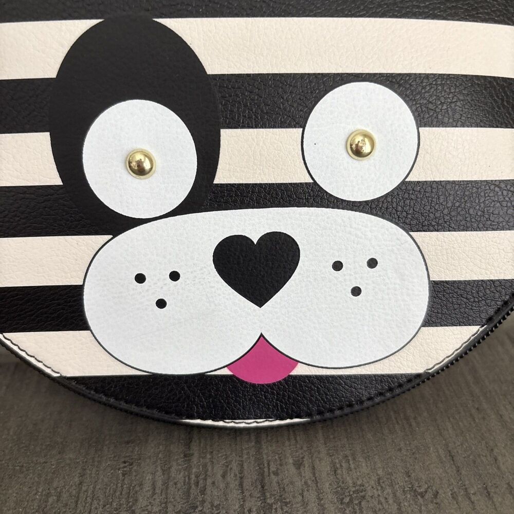 Luv Betsey Johnson Puppy Dog Wristlet Coin Purse Black & White Faux Leather - Picture 3 of 9
